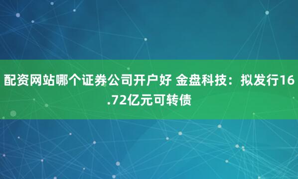 配资网站哪个证券公司开户好 金盘科技：拟发行16.72亿元可转债
